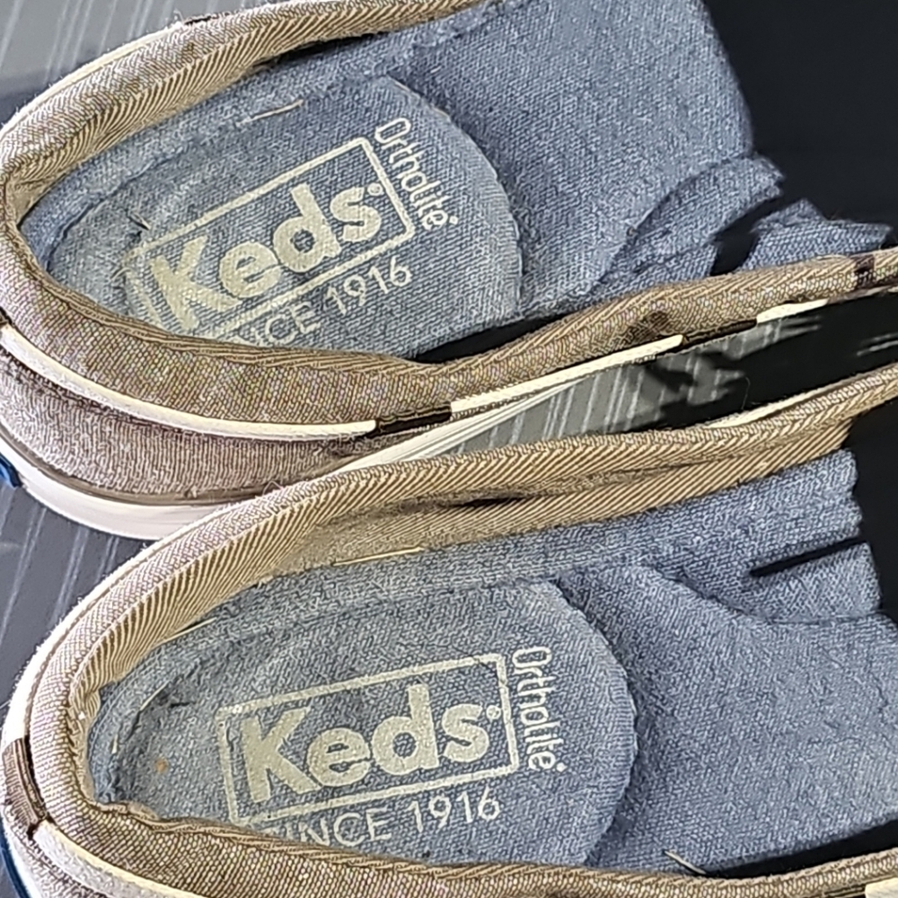 Keds Womens 6 Ortholite 2 Eye Boat Beige Fabric Slip On Moc Toe WF57105 PreOwned - Picture 10 of 10